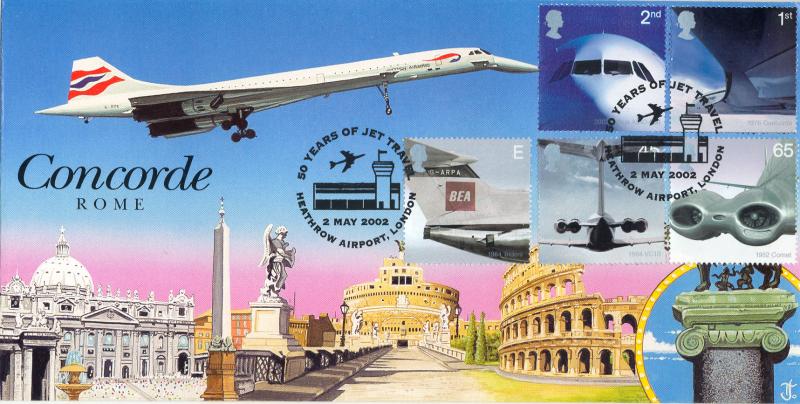 2002 (05) Airliners (Stamps) - Cambridge 'Concorde over Rome' Jet Travel, Heathrow Airport Official
