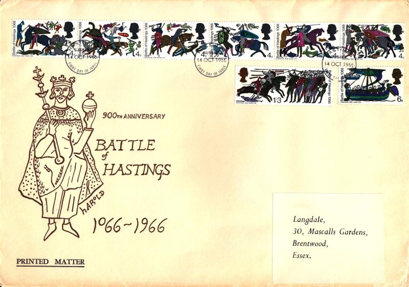 1966 (10) Hastings - Holmes Tolley 'King Harold' Cover - Non Phosphor - Hastings FDI