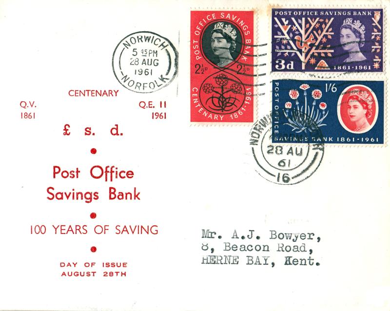 1961 (08) Post Office Savings Bank - Display Text Cover - Norwich Wavy Line Slogan & CDS