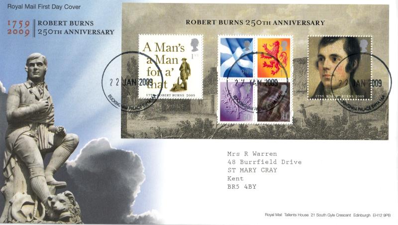 2009 (01) Robert Burns M/S - RM - Buckingham Palace CDS