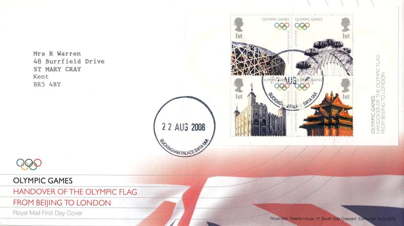 2008 (08) Olympic Handover M/S - RM - Buckingham Palace CDS