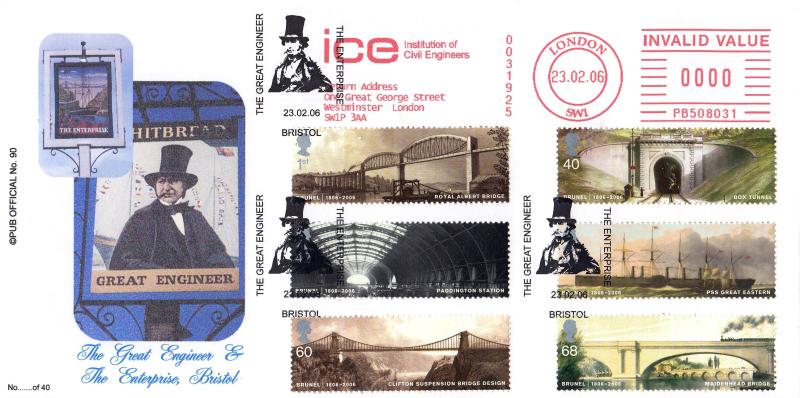 2006 (02) Brunel (Stamps) - Brazier 'Pub' Official + Institute of Civil Engineers Meter Mark