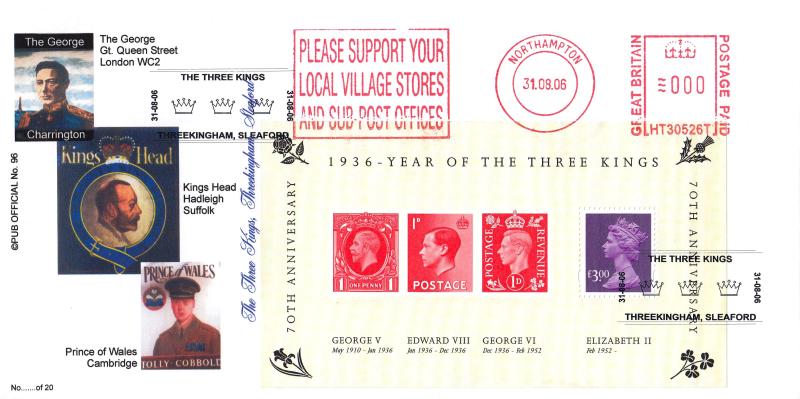 2006 (08) Three Kings M/S - Brazier 'Pub' Official + Please Support Your Local Village Stores and Post Offices Meter Mark