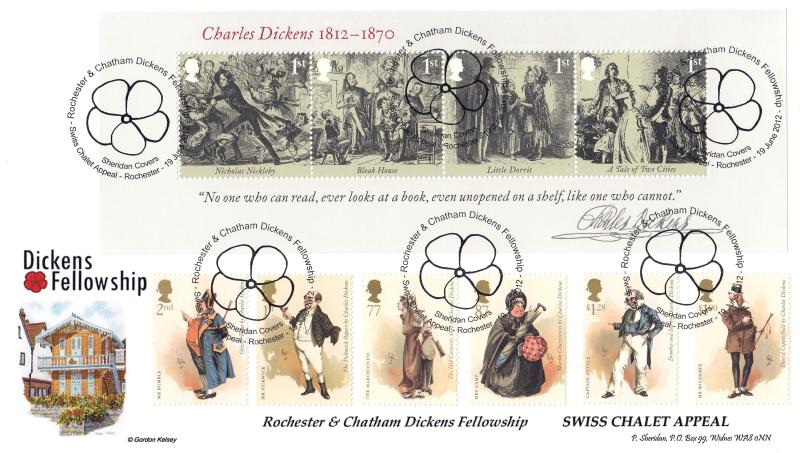 2012 (06) Charles Dickens (Stamps & M/S) - Sheridan 'Dickens Fellowship' Double Official