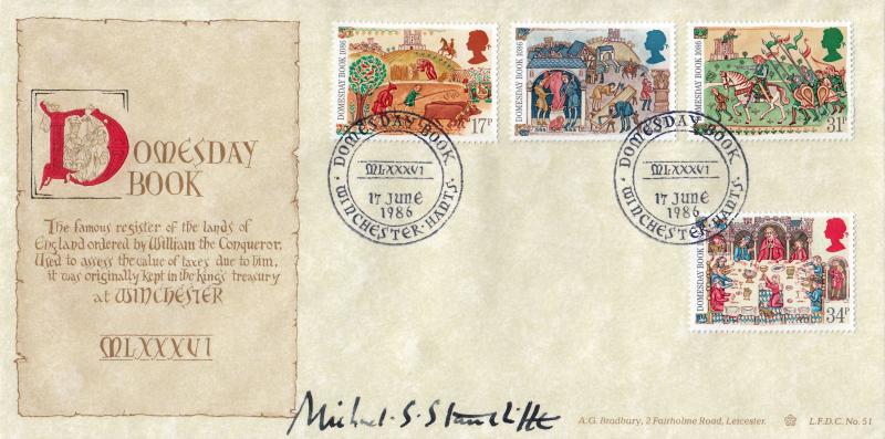 1986 (06) Medieval - Bradbury LFDC 51 Official - Signed by Michael S. Stancliffe