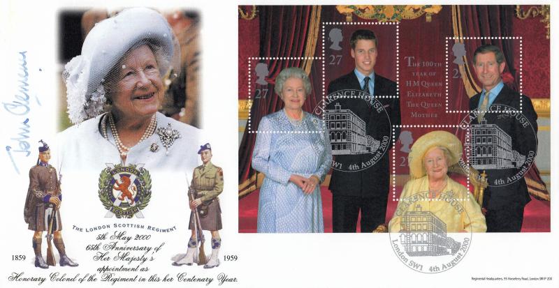 2000 (08) Queen Mother - Bradbury 'London Scottish Regiment' Official - Signed by Colonel J.A. Clemence