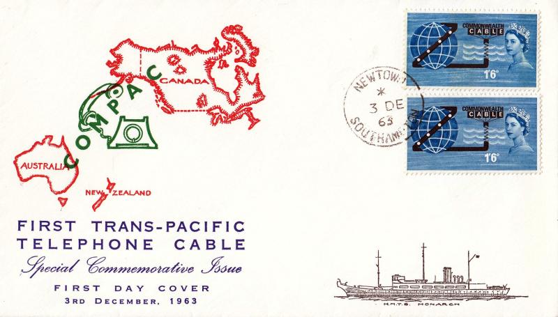 1963 (12) Cable - Auz/NZ & Canada 'Map' Cover - Ord & Phosphor - Newtown CDS