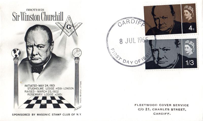 1965 (07) Churchill - Masonic Stamp Club of New York Cover - Ord - Cardiff FDI