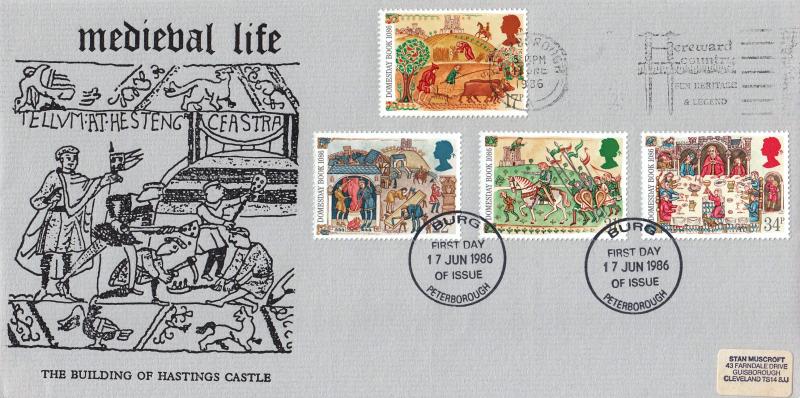 1986 (06) Medieval - Muscroft 'Building of Hastings Castle' Cover - Hereward County Slogan