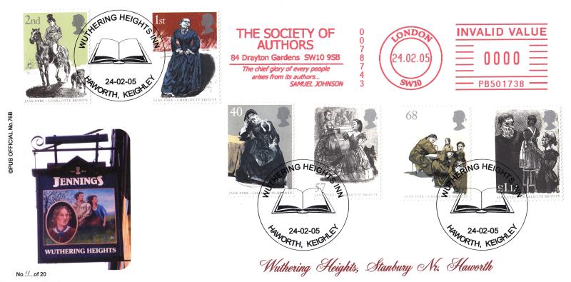 2005 (02) Jane Eyre (Stamps) - Brazier 'Pub' Official + The Society of Authors Meter Mark
