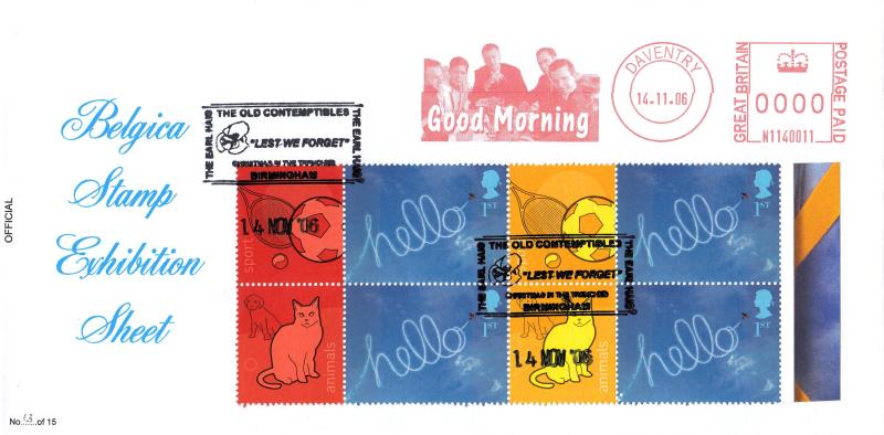 2006 (11) Belgica Stamp Sheet - Brazier Official + Good Morning Meter Mark