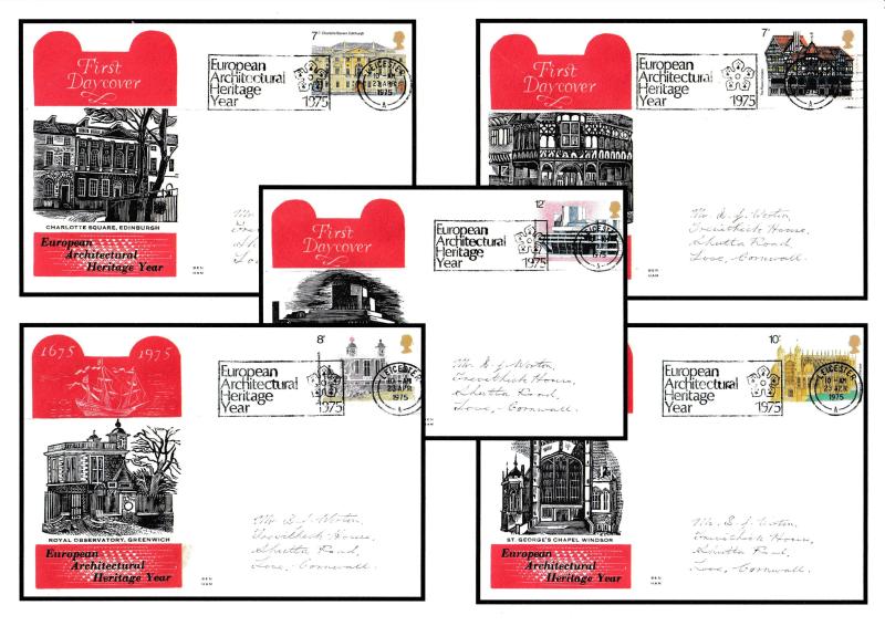 1975 (04) Architectural Heritage Year - Benham Engraved - Set of 5 - European Architectural Heritage Year Slogan