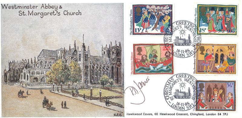 1986 (11) Christmas - Hawkwood 'St Margaret's Church, Westminster' Official - Signed by the late P.D. James