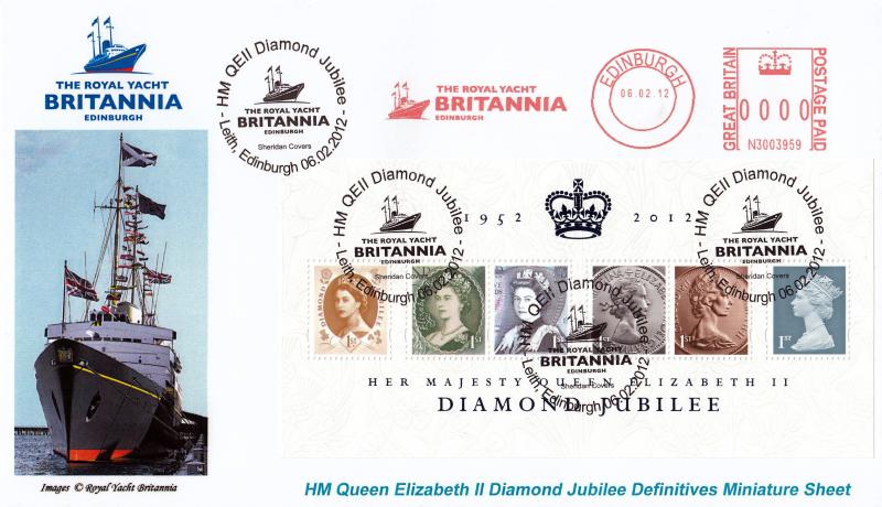 2012 (02) Diamond Jubilee M/S - Sheridan 'Royal Yacht Britannia' Official + 'Royal Yacht Britannia' Meter Mark