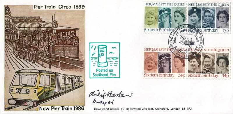 1986 (04) Queen's 60th Birthday - Hawkwood 'Southend Pier Train' Official - Signed by Philip Herbert