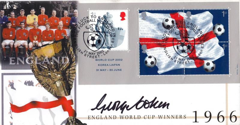 2002 (05) World Cup M/S - Steven Scott 'Good Luck To England' (Team Photo Image) Official - Signed by George Cohen