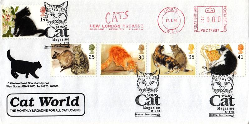 1995 (01) Cats - Cat World Magazine Cover - Your Cat Magazine H/S + Cats, New London Theatre Meter Mark