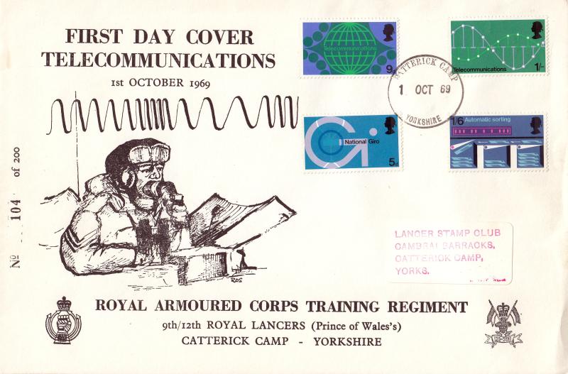 1969 (10) Post Office Technology - Royal Lancers Cover - Catterick Camp CDS