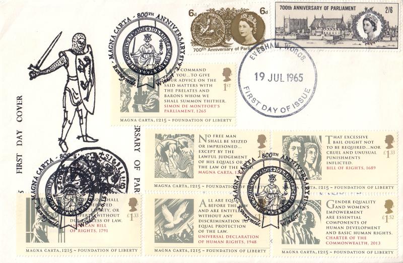 1965 (07) Parliament - Holmes Tolley Cover - Non Phosphor - Evesham FDI but then doubled with the full 2015 Magna Carta set