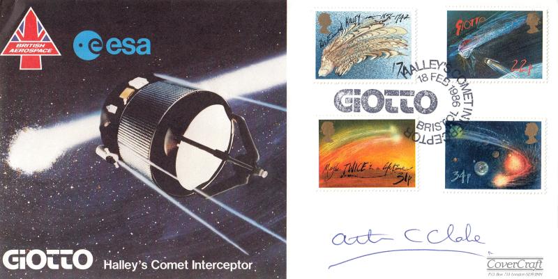 1986 (02) Halley's Comet - Covercraft 'Giotto' Official - Signed by the late Arthur C Clarke