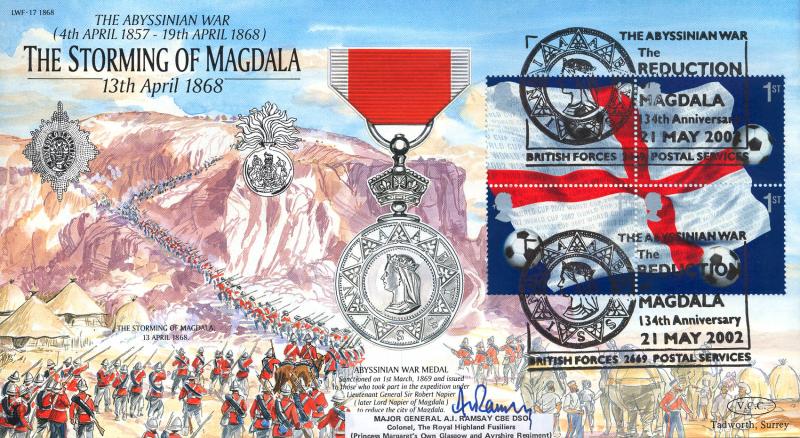 2002 (05) World Cup M/S - Forces LWF-17 'The Storming of Magdala' Official - Signed by Major General A I Ramsay