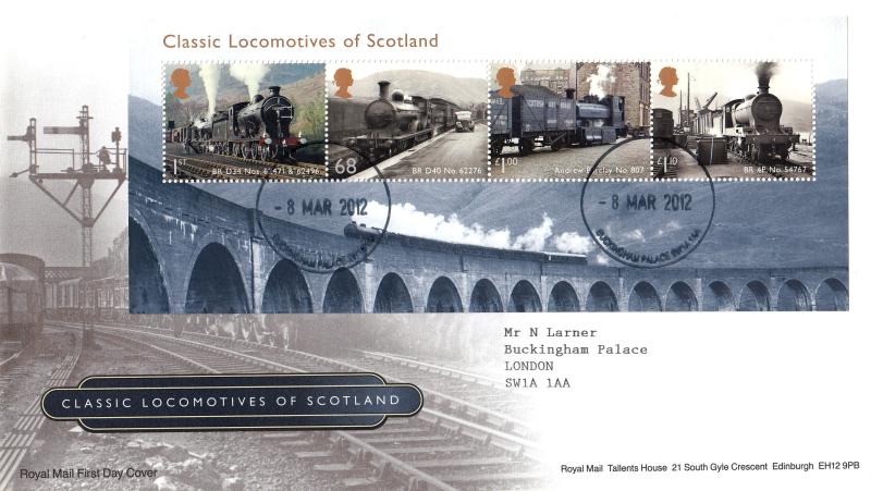 2012 (03) Classic Locomotives of Scotland M/S - RM - Buckingham Palace CDS