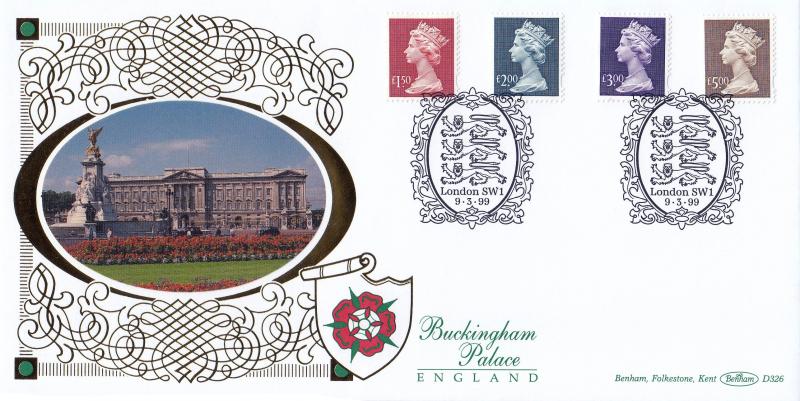 1999 (03) Small Machin High Values - Benham D326 'London SW1 Three Lions' Official
