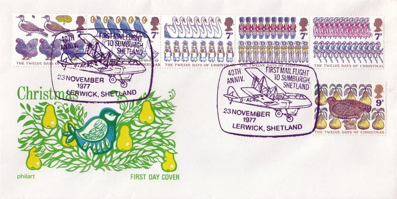 1977 (11) Christmas - Philart - First Mail Flight To Shetland, Lerwick H/S