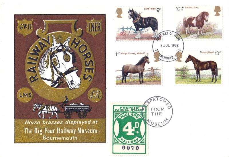 1978 (07) Horses - Big Four Railway Museum Cover - Bournemouth FDI