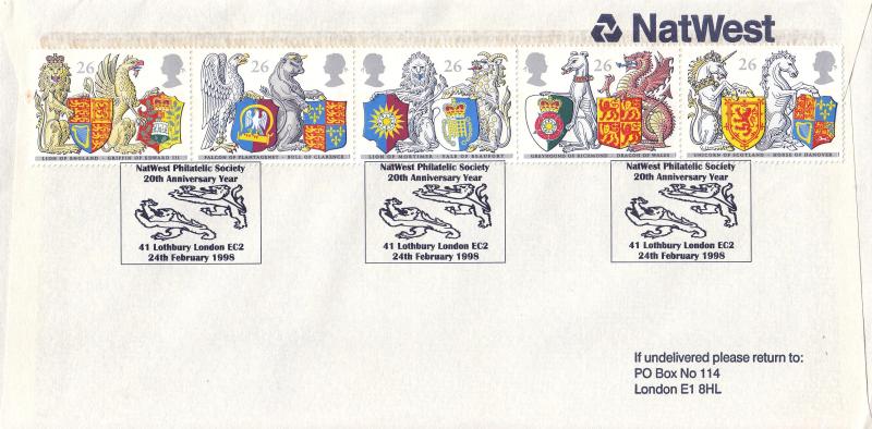 1998 (02) Queen's Beasts - Nat West Envelope - Nat West PS H/S - on the REAR of the envelope !