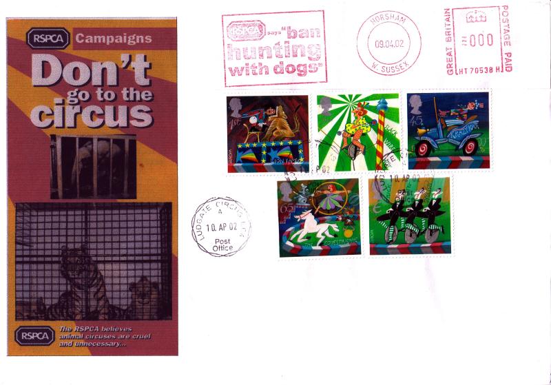 2002 (04) Circus - RSPCA Circus Campaign Poster Cover - Ludgate Circus CDS + RSPCA Meter Mark