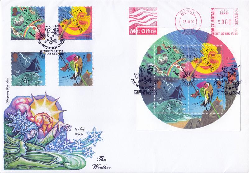 2001 (03) Weather (Stamps & M/S) - 4d Post - The Weather Cock H/S + Met Office Meter Mark