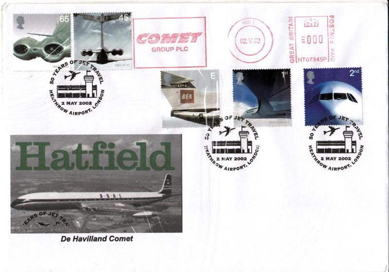 2002 (05) Airliners (Stamps) - 'Hatfield BOAC Privately Produced Special' - Heathrow H/S + Comet Group Meter Mark