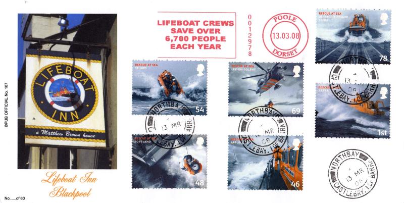 2008 (03) Rescue At Sea - Brazier 'Pub' Official - Northbay CDS + Lifeboat Crews Save Over 6,700 People Each Year Meter Mark