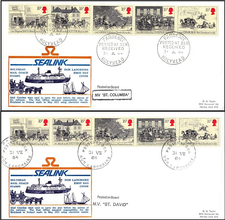 1984 (07) Royal Mail - PAIR of Sealink Ferries PAQUEBOT Covers - One with Holyhead CDS, the other with Dun Laoghaire CDS