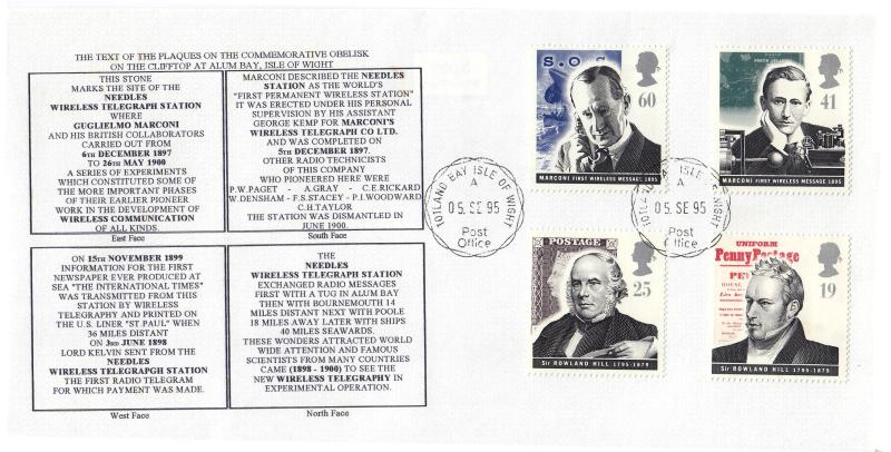 1995 (09) Communications - Unusual Alam Bay Clifftop Plaque Reproduction Cover - Totland Bay CDS
