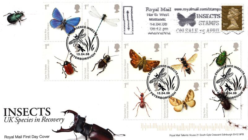 2008 (04) Insects - RM - Peterborough H/S + Insects Stamps On Sale Slogan