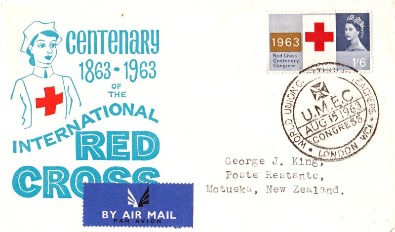 1963 (08) Red Cross - Blue Text & Nurse Cover - Ord - 1/6d - World Union of Catholic Teachers H/S