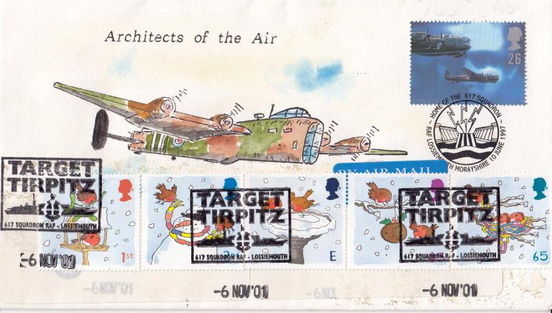 1997 (06) Architects of The Air - 26p - Kingston Hand Painted Cover - Lossiemouth H/S - DOUBLED 2001 (11) Christmas and the Target Tirpitz H/S - With Faults...