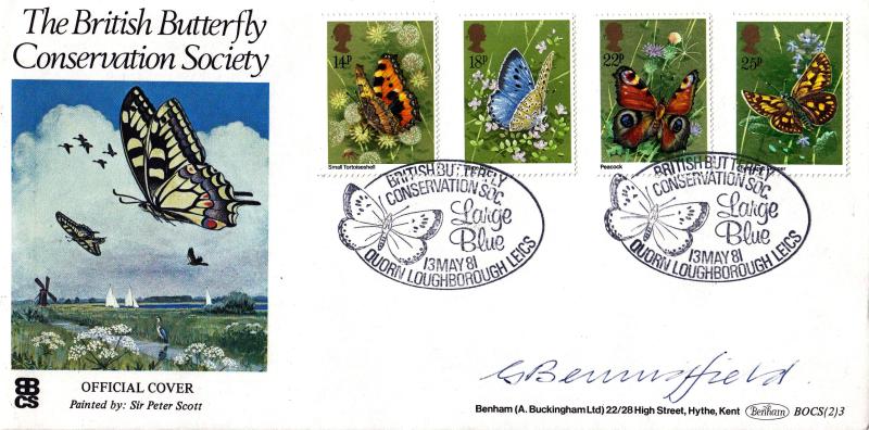 1981 (05) Butterflies - Benham Butterfly Conservation Society BOCS (2) 3 (Large Blue, Quorn) Official - Signed Gordon Benningfield