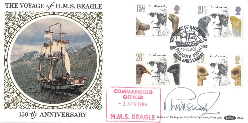 1982 (02) Charles Darwin - Benham HMS Beagle 150th Anniversary BLS1 Official - Signed by HMS Eagle's Commanding Officer