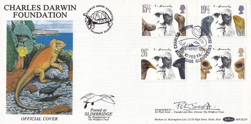 1982 (02) Charles Darwin - Benham Charles Darwin Foundation (Slimbridge) BOCS (2) 9 Official - Signed by Peter Scott