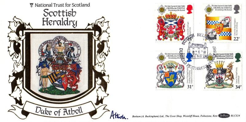 1987 (07) Scottish Heraldry - Benham NT For Scotland (Dunkeld) BLCS 24 Official - Signed by The Duke of Atholl
