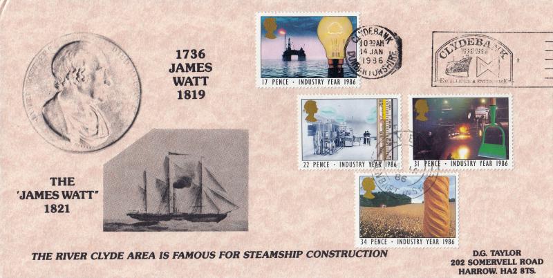 1986 (01) Industry Year - DG Taylor 'James Watt' Cover - Clydebank 1886-1986 Slogan