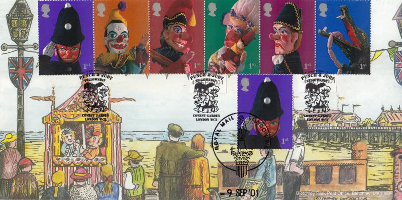 2001 (09) Puppets (Stamps) - Bletchley Park Official - Doubled