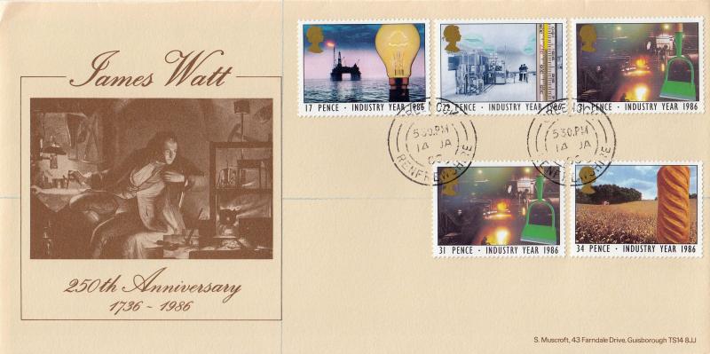 1986 (01) Industry Year - Muscroft 'James Watt' Cover - Greenock CDS