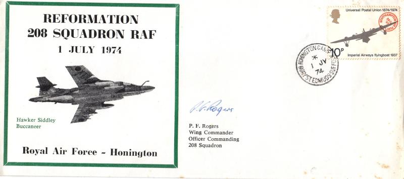 1974 (07) RAF 208 Squadron's Reformation Cover - Honington Camp CDS - Signed by The Officer Commanding