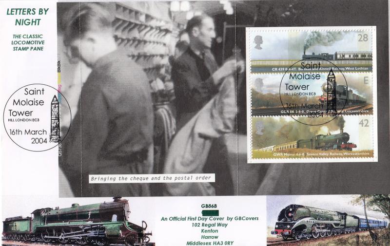 2004 (03) Letters By Night (PSB) - GB Covers GB86A (Locomotive Stamp Pane) Official