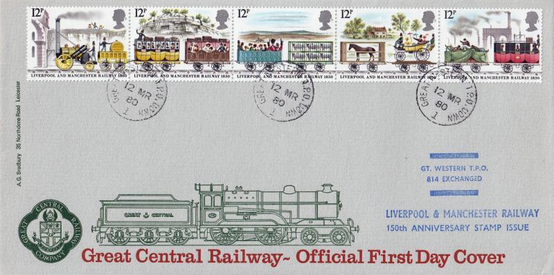 1980 (03) Liverpool & Manchester Railway - Bradbury LFDC Offficial (f) - Great Western TPO Down 1 CDS