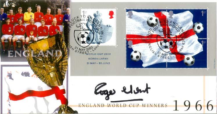 2002 (05) World Cup M/S - Steven Scott 'Good Luck To England' (Team Photo Image) Official - Signed by Roger Hunt
